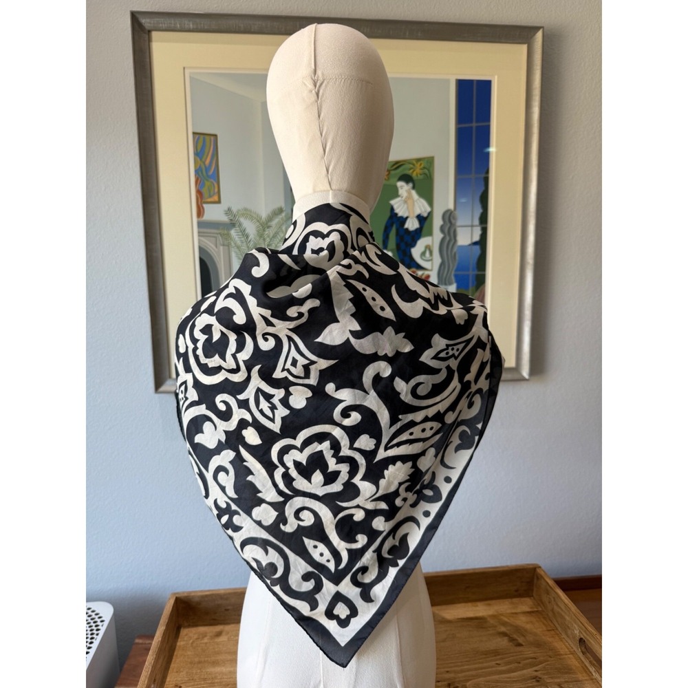 Sarah Coventry Damask Square Scarf Black & White Classic 30"